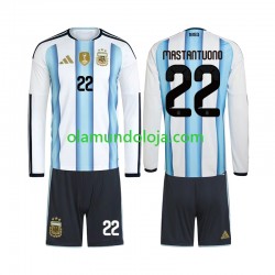 Camisola Argentina Franco Mastantuono 22 Criança Equipamento Primeiro Copa do Mundo 2026 Manga Comprida